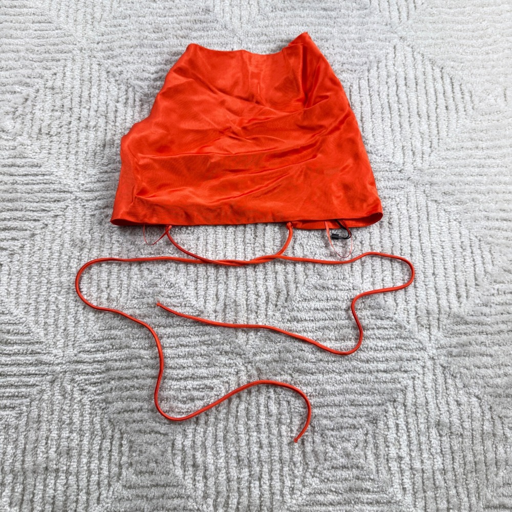 Zara Crop Top Women XS Orange Satin Cowl Neck Open Back Summer Party Festival